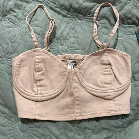 Amuse Society Bright Spark Beige Denim Crop Top (NWOT) - Picture 11 of 11